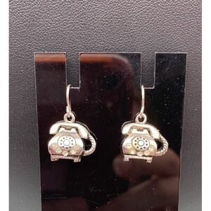 Silver Tone Dainty Dangle Rotary Phone Pierced Earrings